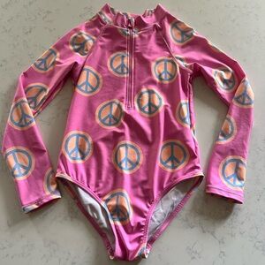 COTTON ON KIDS Pink peace sign swimsuit size 8 one piece blue
